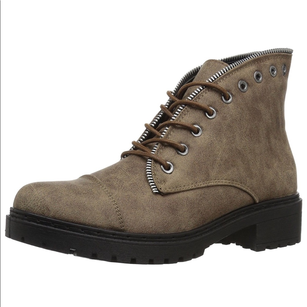 Taupe Lug Sole Military Lace Up Combat Boots - Picture 5 of 6